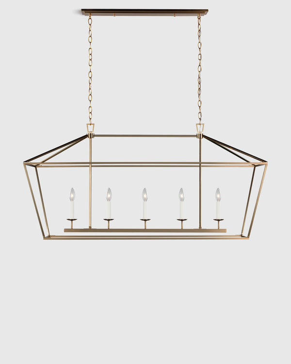 Traditional Steel Linear Lantern Chandelier - One Size / Brass