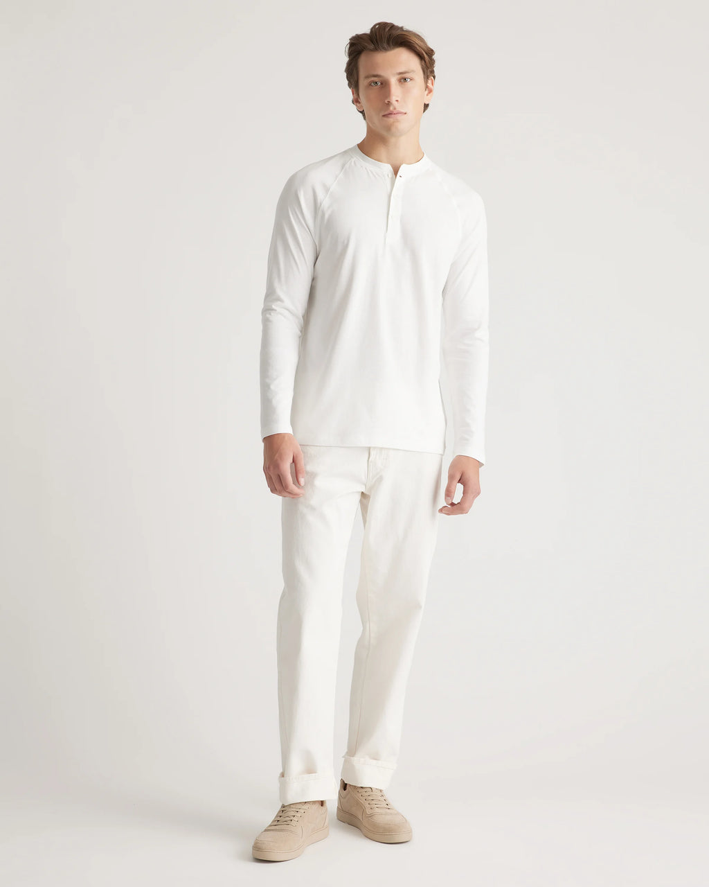 Cotton Modal Long Sleeve Henley Tee - S / Heather Grey