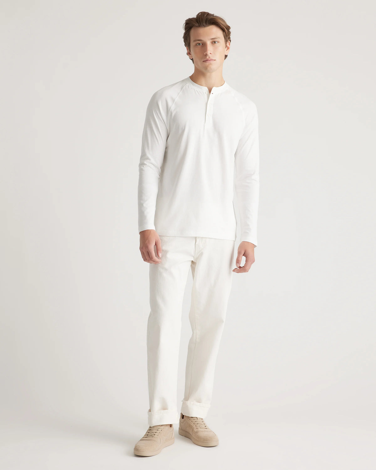 Cotton Modal Long Sleeve Henley Tee - S / Heather Grey