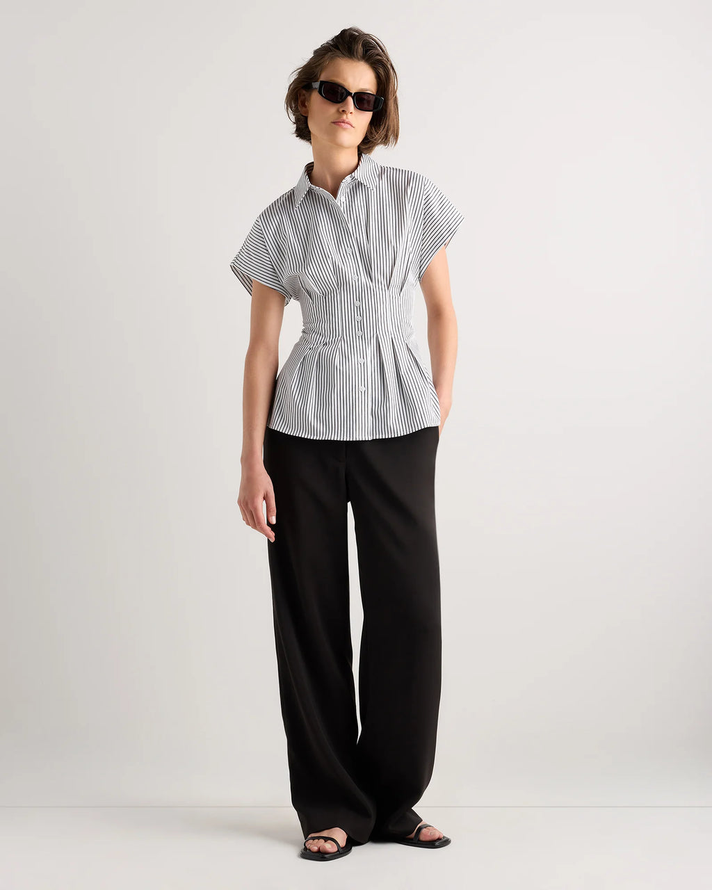 Stretch Twill Pleated Short Sleeve Shirt - XS / Amaranth Pink