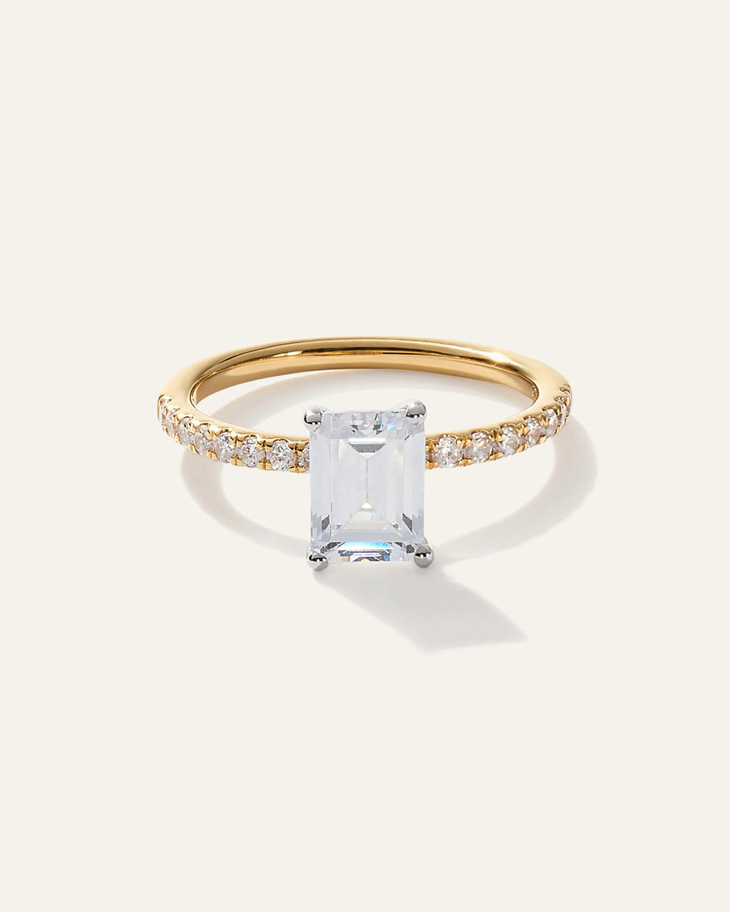 Lab Grown Diamond Emerald Petite Pave Engagement Ring - 2ct - 4 / Yellow Gold