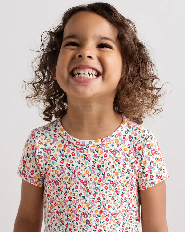 Bamboo Short Sleeve and Shorts Pajama Set - 2T / Lavender Hearts