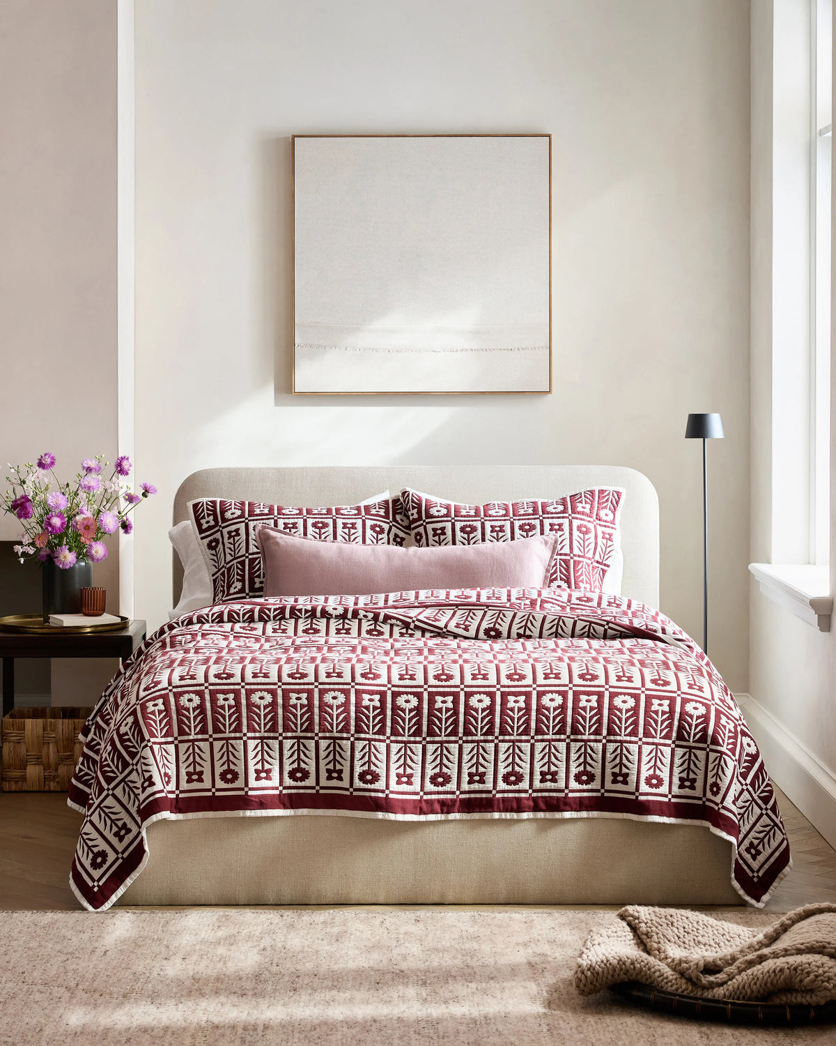 Organic Cotton Jacquard Floral Coverlet - Twin / Blue Fog