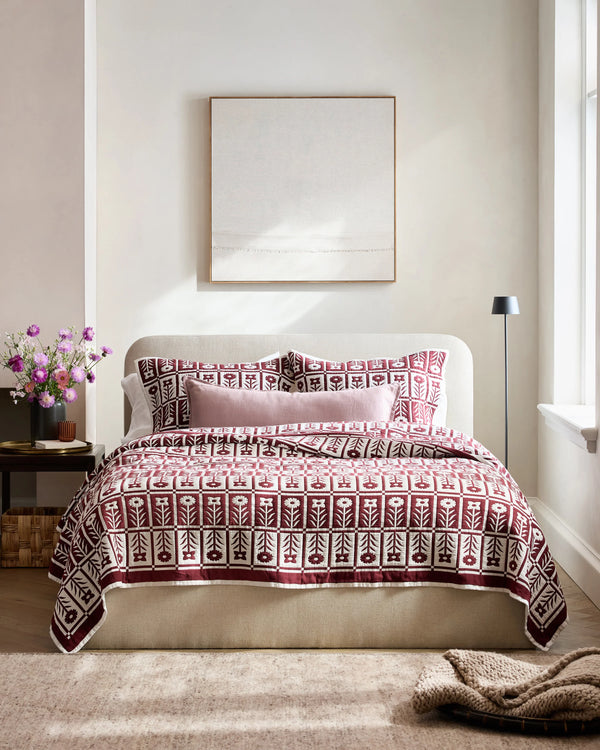 Organic Cotton Jacquard Floral Coverlet - Twin / Blue Fog