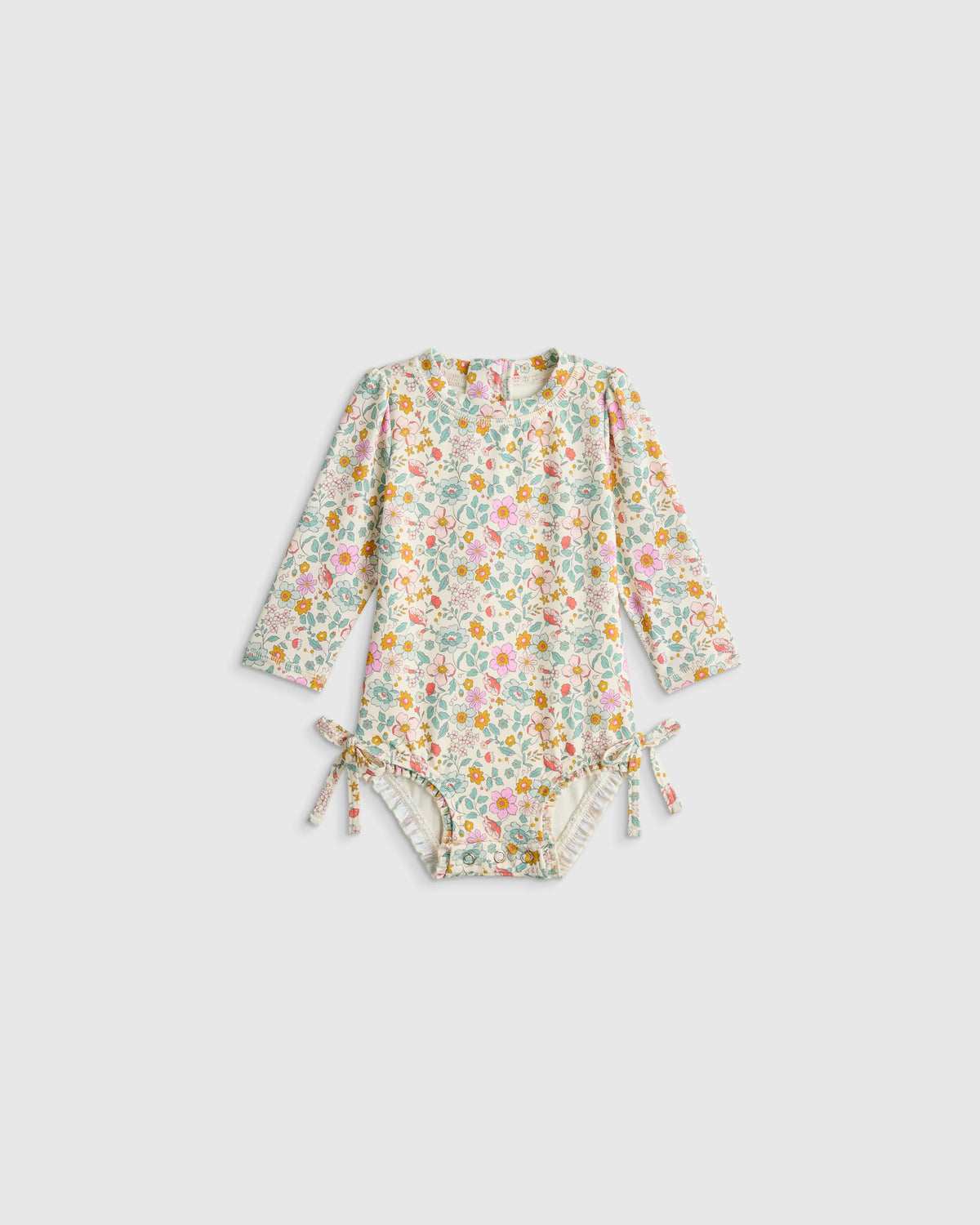 Long Sleeve Tie One-Piece Swimsuit - 0-3M / Soft Ditsy Floral Main image