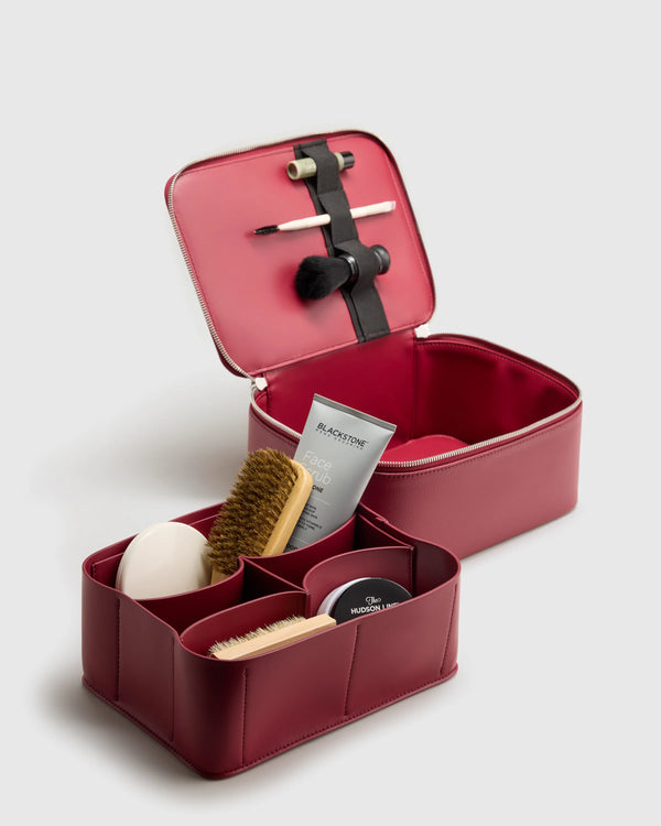 Italian Leather Travel Cosmetic Case - One Size / Garnet Red