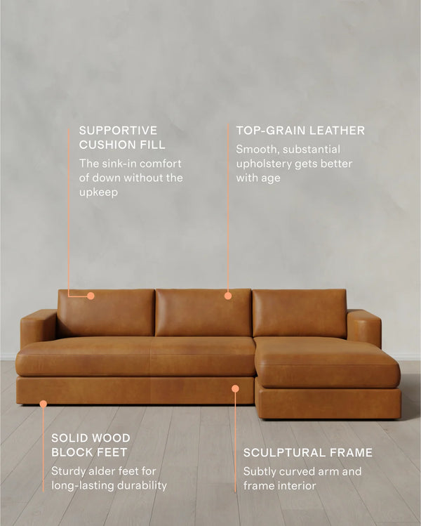 Sierra Curved Arm Chaise Sectional in Leather - Right Arm / Auburn