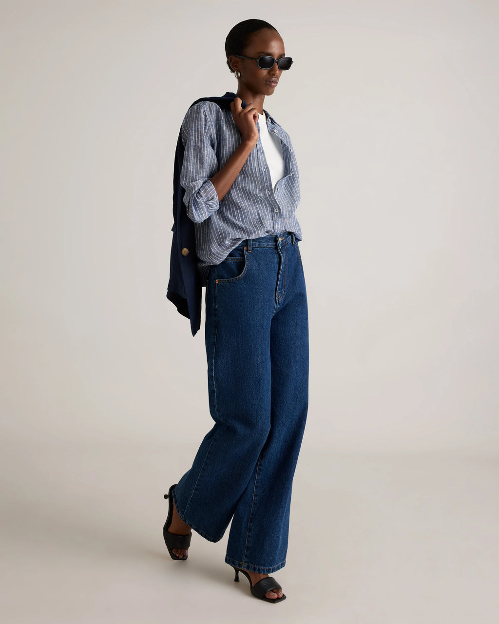 100% European Linen Long Sleeve Shirt - XS / Blue Pinstripe