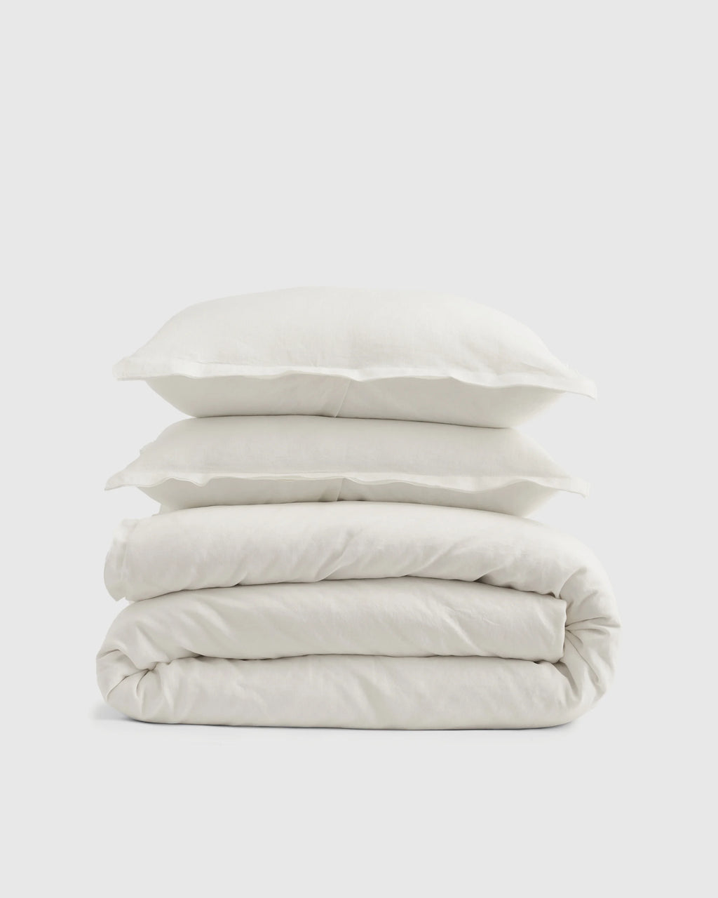 European Linen Double Embroidered Edge Duvet Cover Set - Twin / Sand with Terracotta Embroidery
