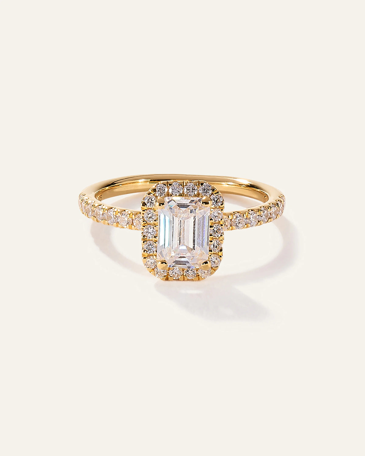 Lab Grown Diamond Emerald Halo Pave Engagement Ring - 1ct - 4 / Yellow Gold Main image