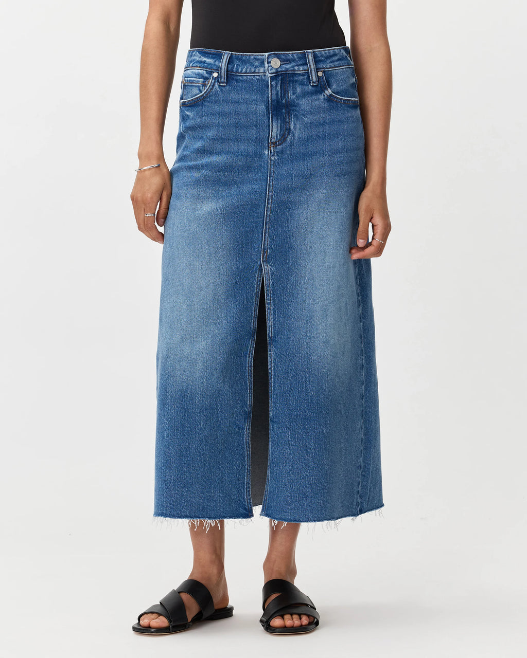 Stretch Denim 5-Pocket Midi Skirt - 24 / Obsidian Blue