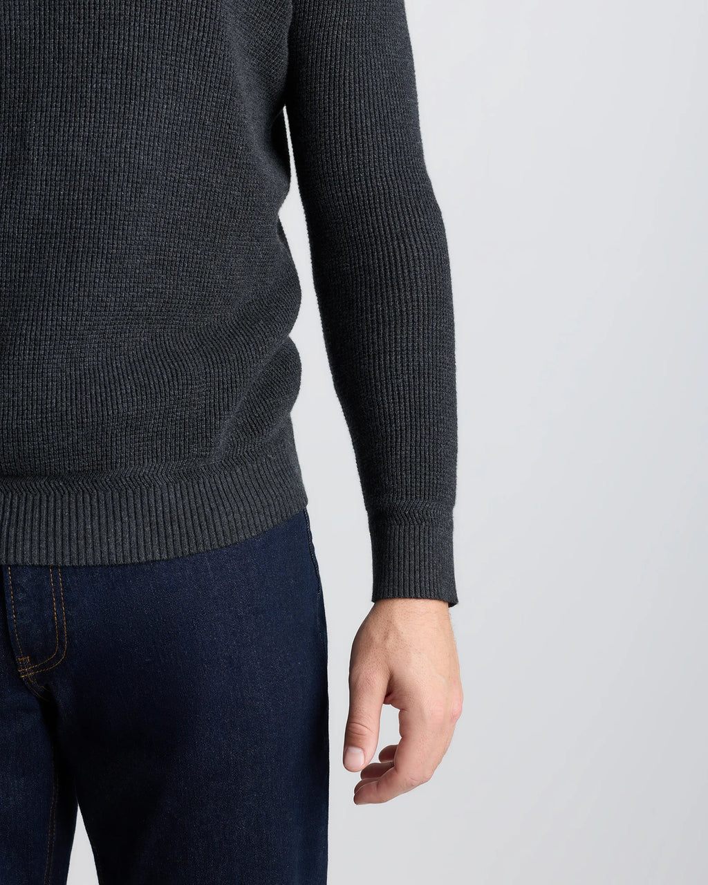 Organic Cotton Cashmere Waffle Crewneck Sweater - S / Bayberry Olive