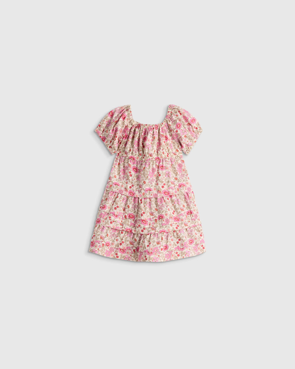 100% Organic Cotton Poplin Tiered Dress - 3-6M / Peach Floral