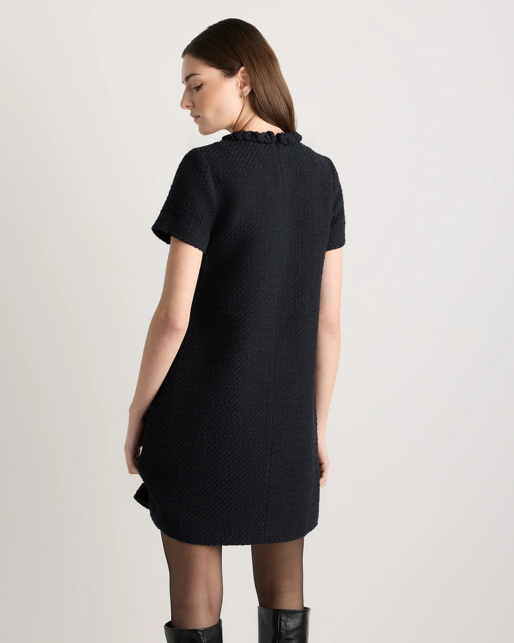 Tweed Short Sleeve Mini Dress - XS / True Black