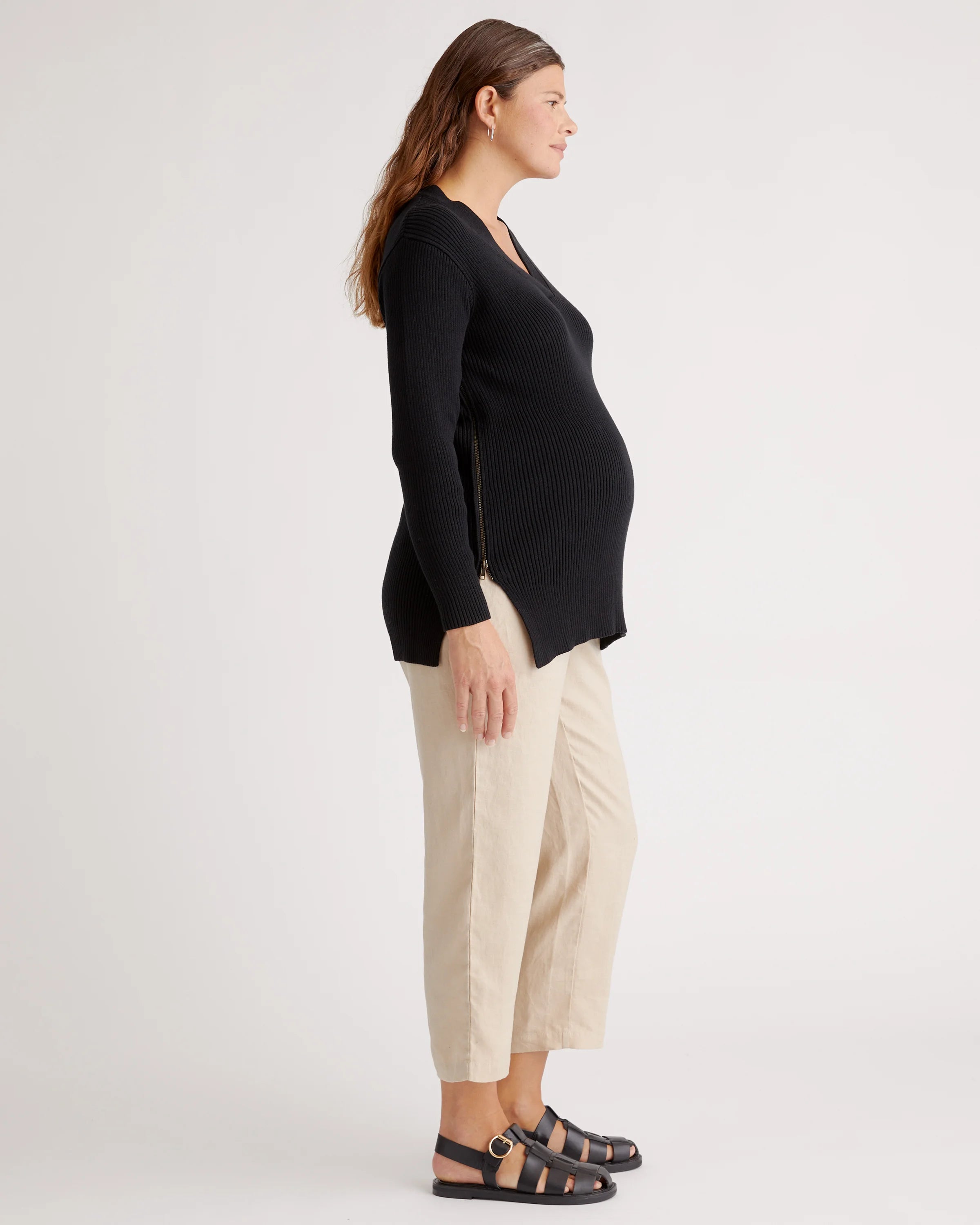100% Organic Cotton Fisherman Side Zip Maternity & Nursing Sweater - XS / Black Secondary image