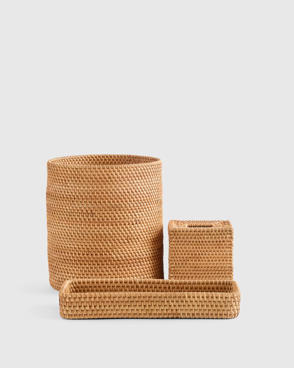 Handwoven Rattan Bathroom Accessories Set - One Size / Natural Main image