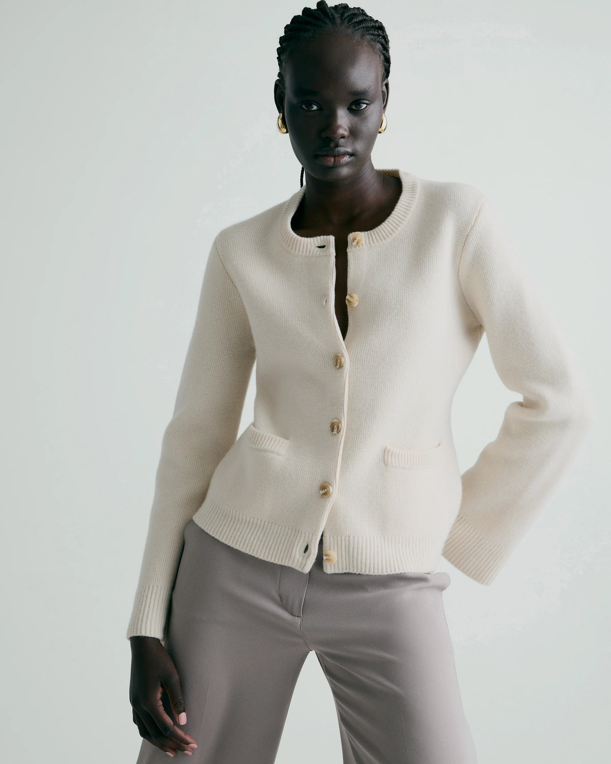 Mongolian Cashmere Structured Cardigan - XS / Oatmeal