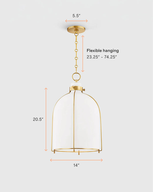 Iron and Opal Glass Bell Pendant Light - One Size / Brass