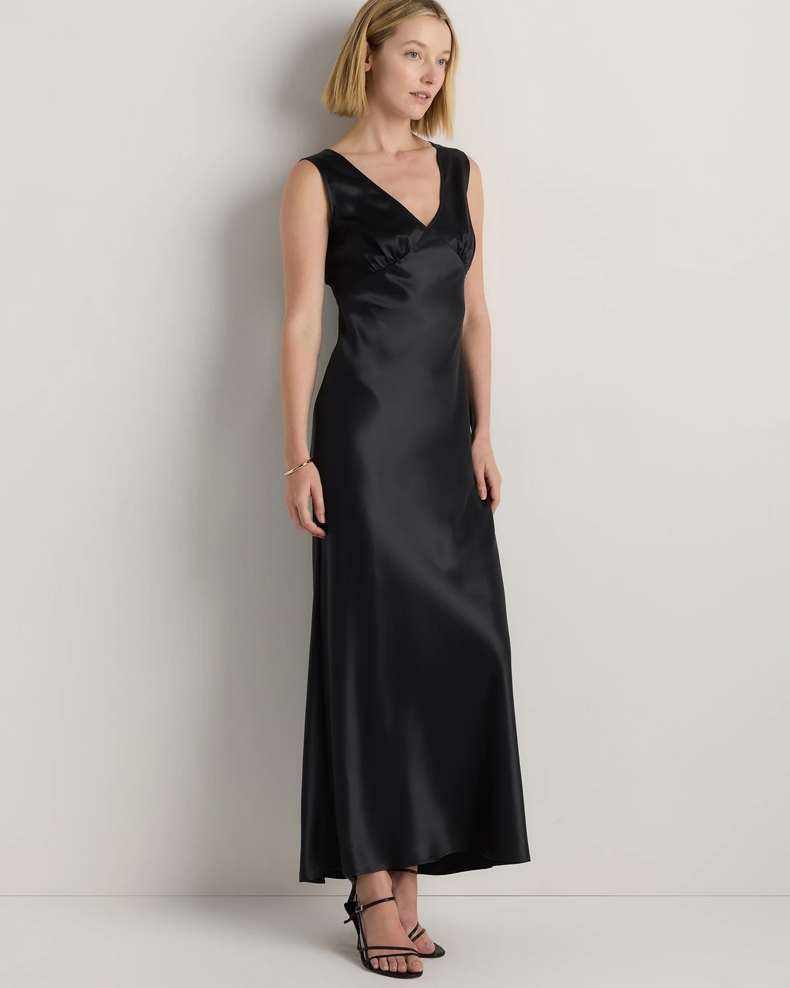 100% Washable Silk V-Neck Maxi Dress - XS / Black Secondary image