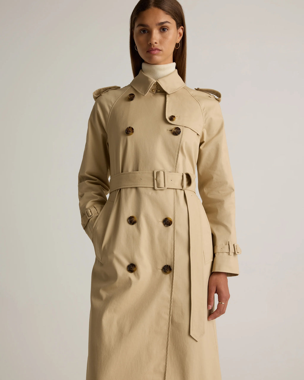Comfort Stretch Long Trench Coat - XS / Dark Khaki