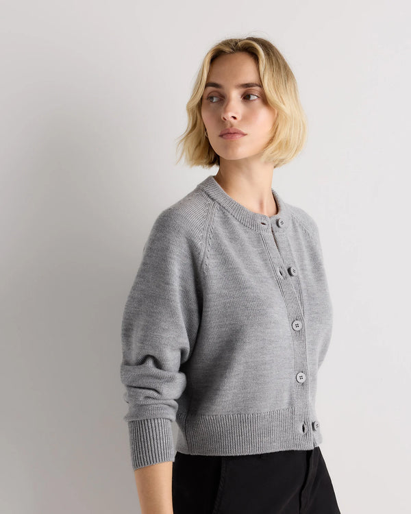 Australian Merino Wool Raglan Crewneck Cardigan - XS / Heather Grey