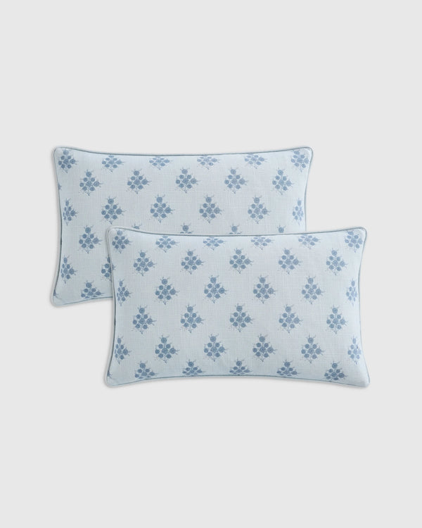 Piped Block Print Cotton Pillow Cover (Set of 2) - 12x20 / Natural