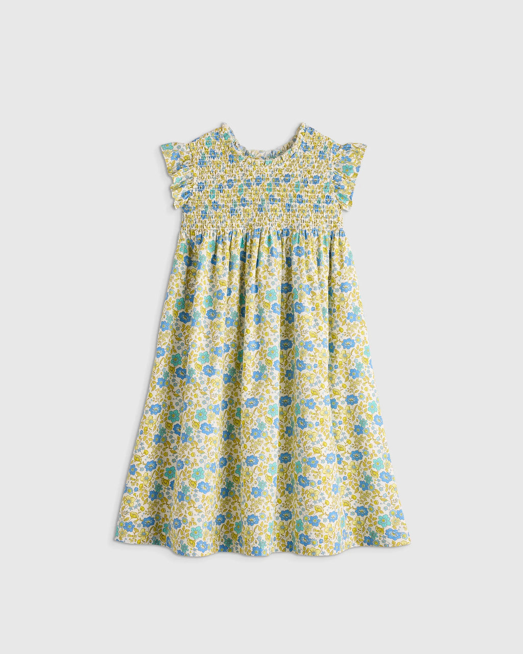 100% Organic Cotton Poplin Smocked Flutter Sleeve Dress - 2T / Blue Ditsy Floral