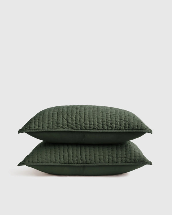 European Linen Cotton Stitch Sham Set - Standard / Stone