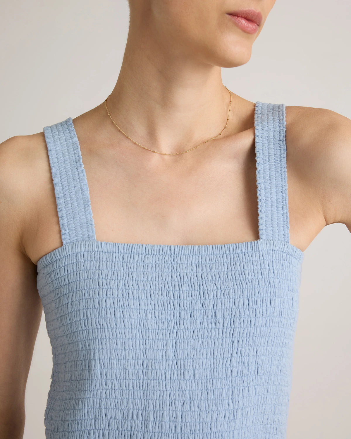100% Organic Cotton Gauze Smocked Sleeveless Maxi Dress - XS / Blue Gingham