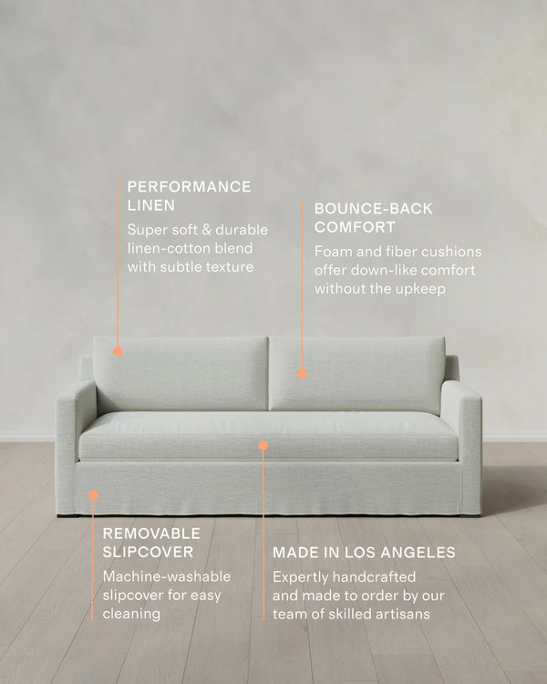 Ellery Slipcover Sofa in Performance Linen - 7ft / Sand