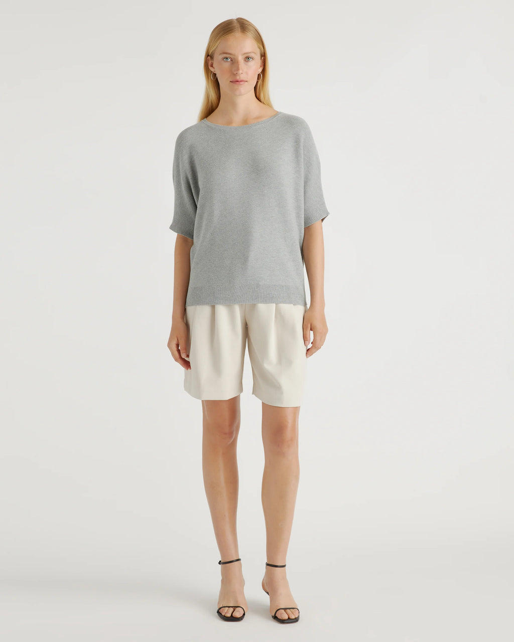 Lightweight Cotton Cashmere Link-Stitch Dolman Sweater - XS / Sugar Stone