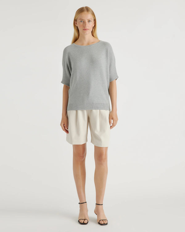 Lightweight Cotton Cashmere Link-Stitch Dolman Sweater - XS / Sugar Stone