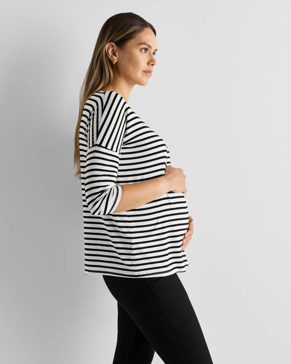 Bamboo Jersey Maternity Long Sleeve Tee (2-pack) - XS / Wine Tasting Red/Nocturnal Green