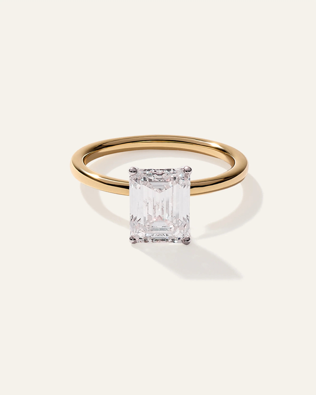 Lab Grown Diamond Emerald Comfort Fit Engagement Ring - 3ct - 4 / Yellow Gold Main image
