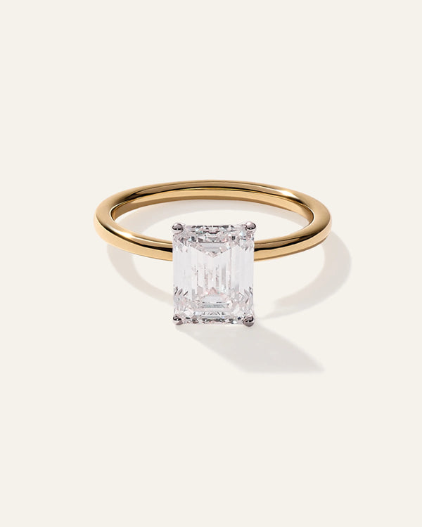 Lab Grown Diamond Emerald Comfort Fit Engagement Ring - 3ct - 4 / Yellow Gold