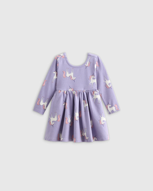 Organic Cotton Long Sleeve Skater Dress - 0-3M / Flower Buds