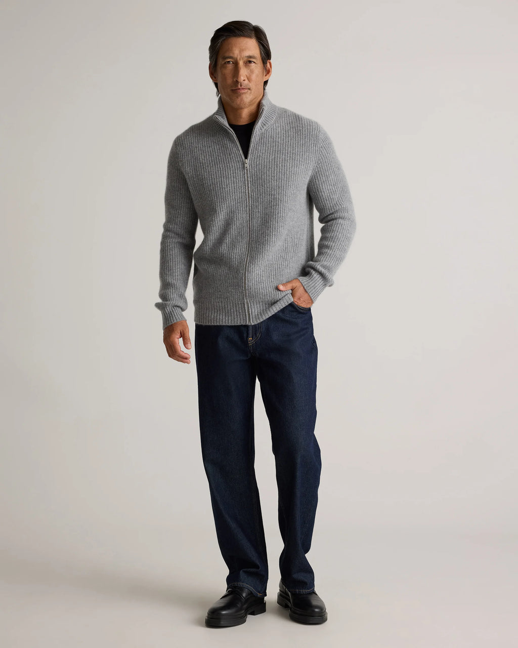 Mongolian Cashmere Fisherman Full Zip Sweater - S / Teak