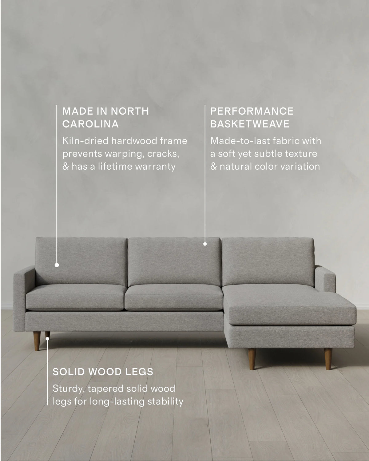 Atlas Midcentury Chaise Sectional in Performance Basketweave - 106" Right Arm / Navy
