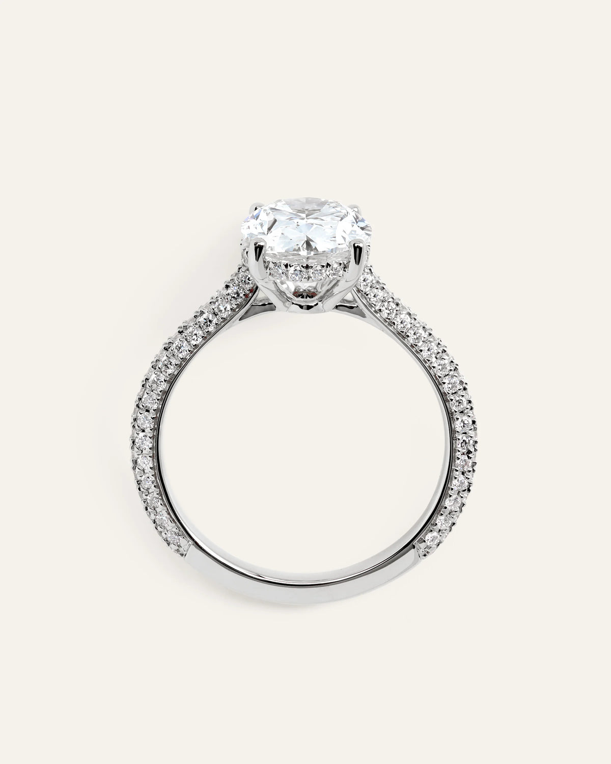 Lab Grown Diamond Oval Pave Cathedral Engagement Ring - 3ct - 4 / Yellow Gold