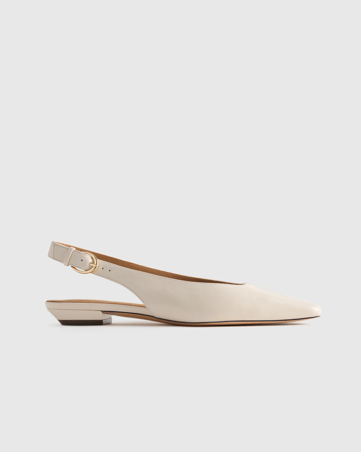 Italian Leather Slingback Flat - 5 / Bone Main image