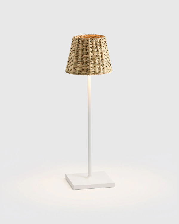Poldina Pro Rechargeable Table Lamp with Seagrass Shade by Zafferano - Regular / White