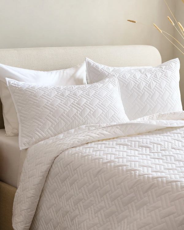 Organic Cotton Basketweave Quilted Sham Set - Standard / Mineral