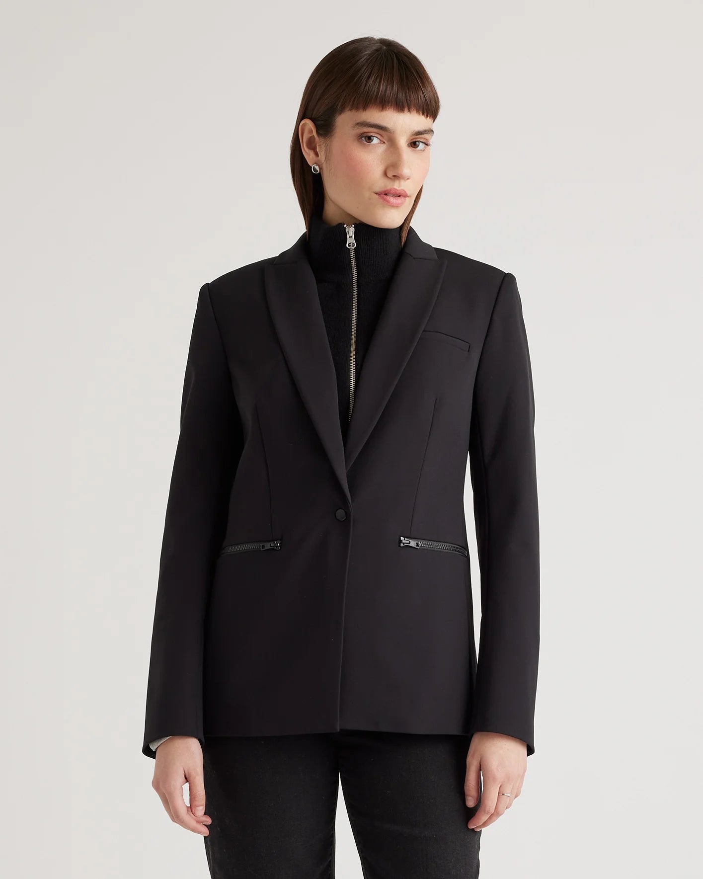 100% Mongolian Cashmere Ribbed Collar Blazer Insert - XS/S/M / Black Secondary image