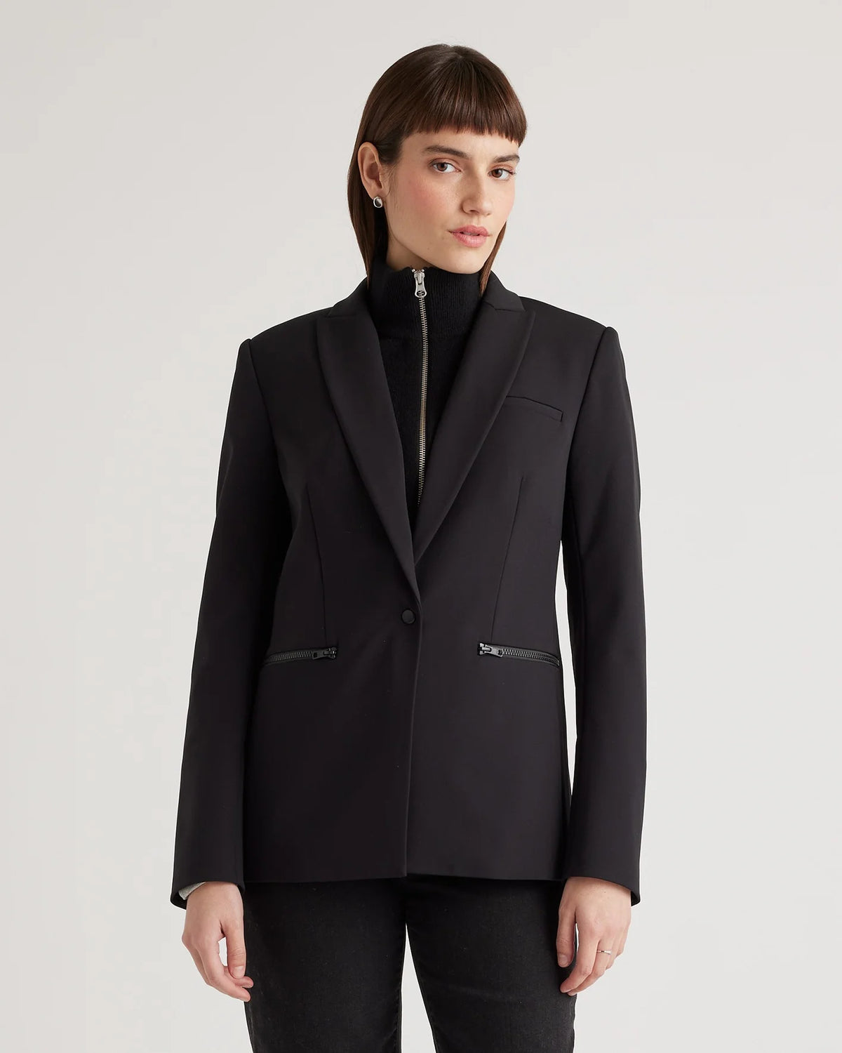 100% Mongolian Cashmere Ribbed Collar Blazer Insert - XS/S/M / Black Main image