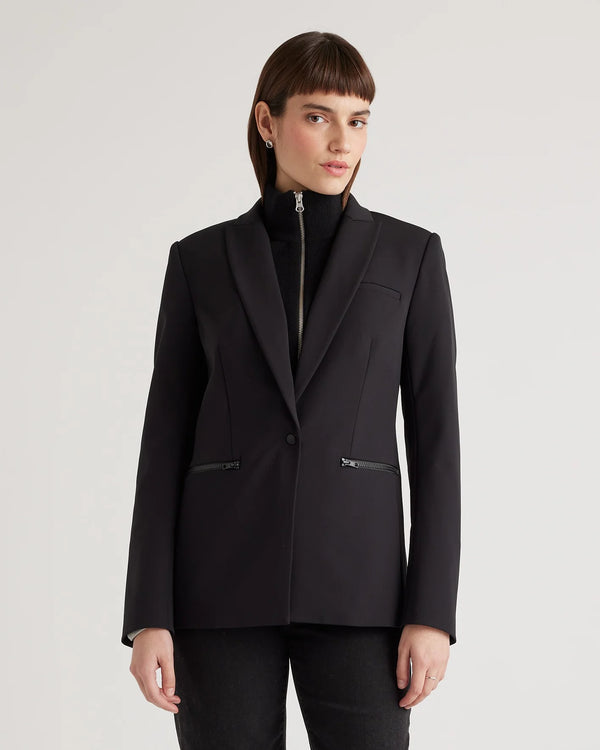 100% Mongolian Cashmere Ribbed Collar Blazer Insert - XS/S/M / Black