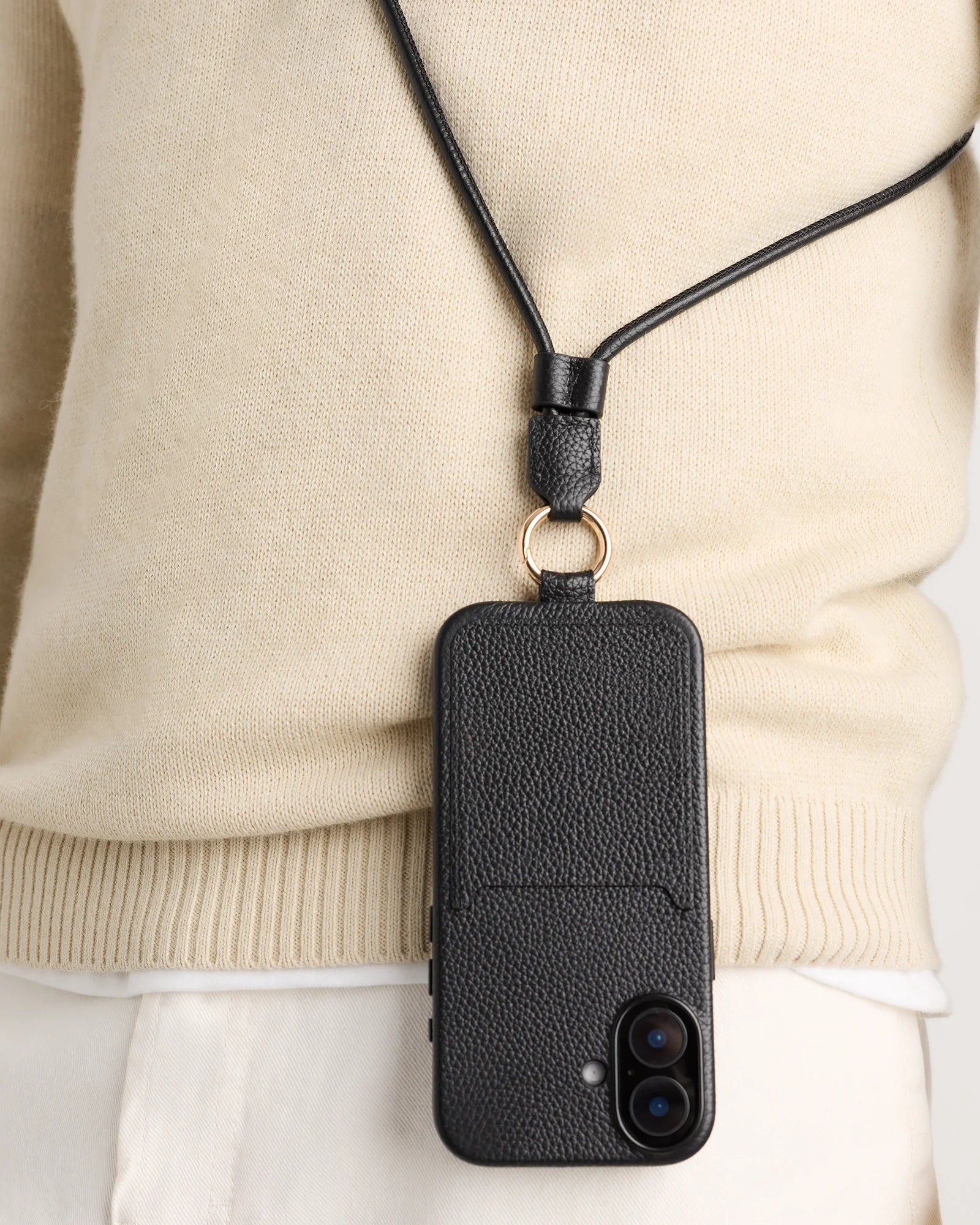 Italian Leather Phone Crossbody Case - 17 / Black Secondary image