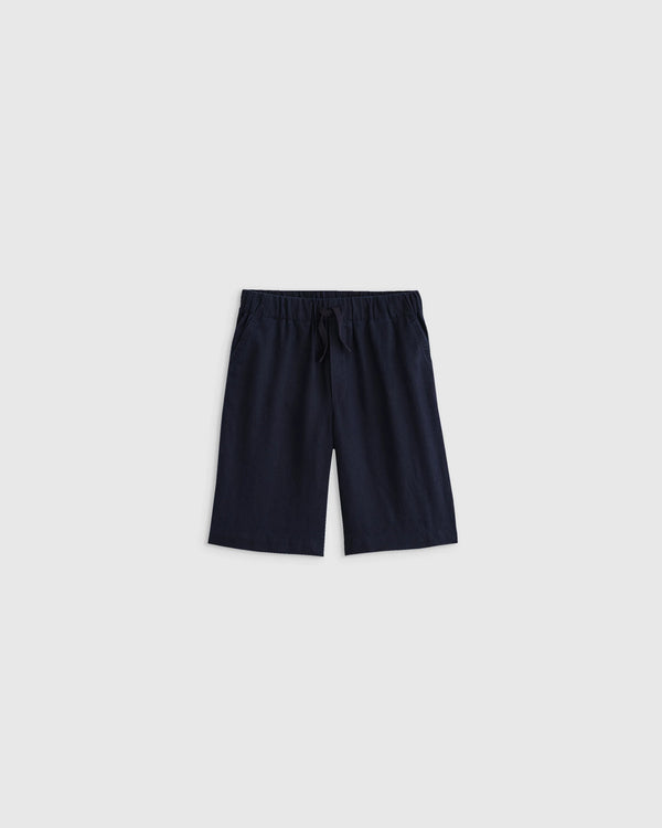 100% European Linen Pull-On Shorts - 2T / Blue Pinstripe
