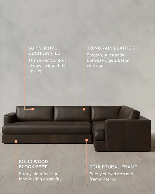 Sierra Curved Arm L Sectional in Leather - Right Arm / Auburn