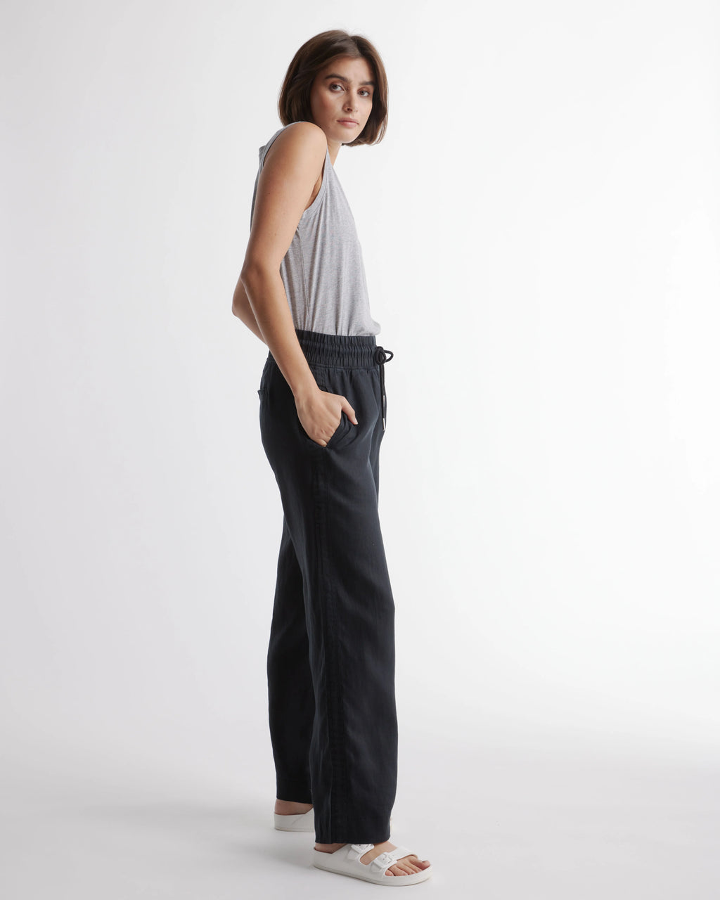 100% European Linen Wide Leg Pants - XS / Flax
