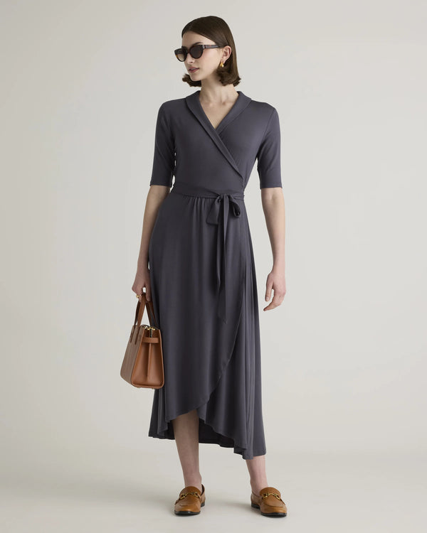 Tencel Jersey Midi Wrap Dress - XS / Brown